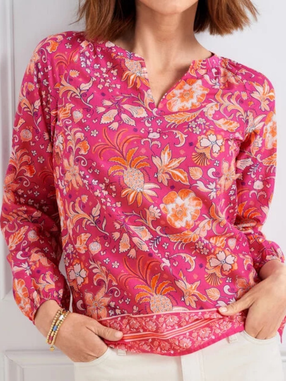Talbots Bright Pink Whimsical Floral Top Size XLP